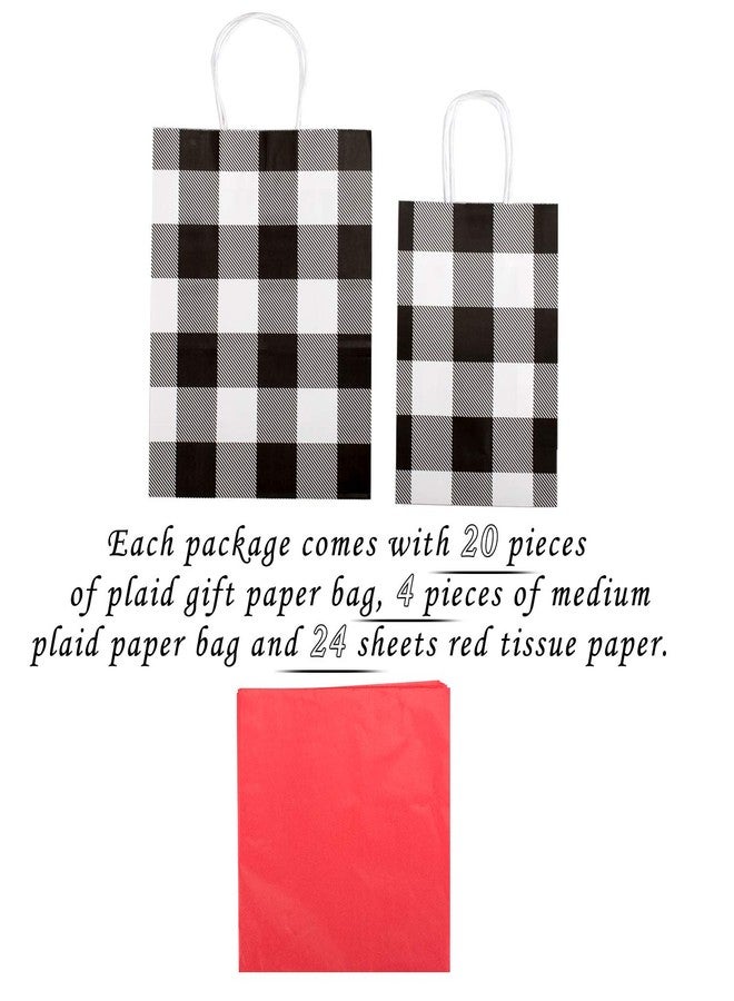 Whaline 24 Pack Christmas Buffalo Plaid Bags with 24 Sheets 20 x 20 Red Tissue Paper, White and Black Kraft Paper Bags Gift Wrapping Set for Holiday Party, Wedding and Gift Giving - Image 3